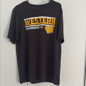 Western Warriors Women’s Large Brown Waffle Knit T-Shirt Soft Stretch Tee